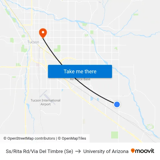 Ss/Rita Rd/Via Del Timbre (Se) to University of Arizona map