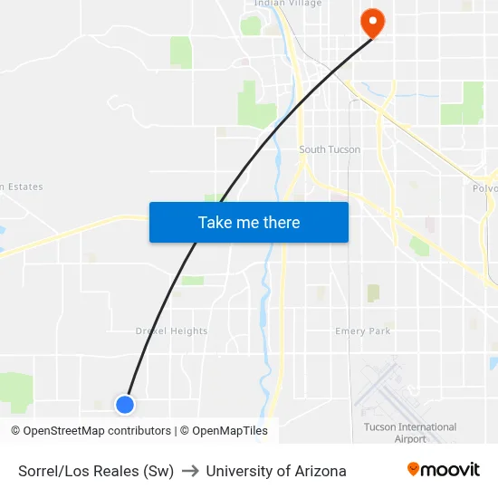 Sorrel/Los Reales (Sw) to University of Arizona map