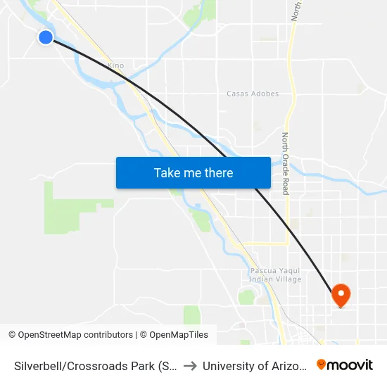 Silverbell/Crossroads Park (Se) to University of Arizona map