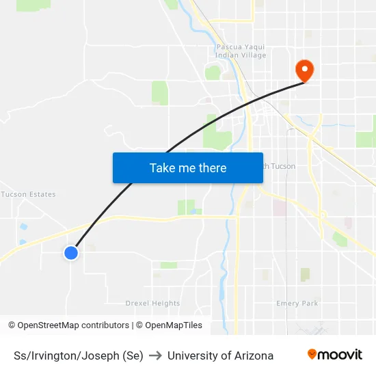 Ss/Irvington/Joseph (Se) to University of Arizona map
