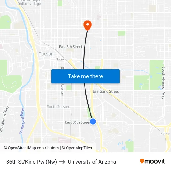 36th St/Kino Pw (Nw) to University of Arizona map