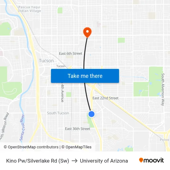 Kino Pw/Silverlake Rd (Sw) to University of Arizona map