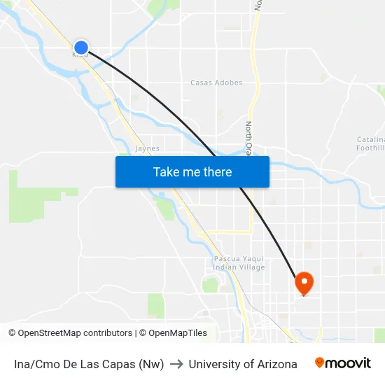 Ina/Cmo De Las Capas (Nw) to University of Arizona map