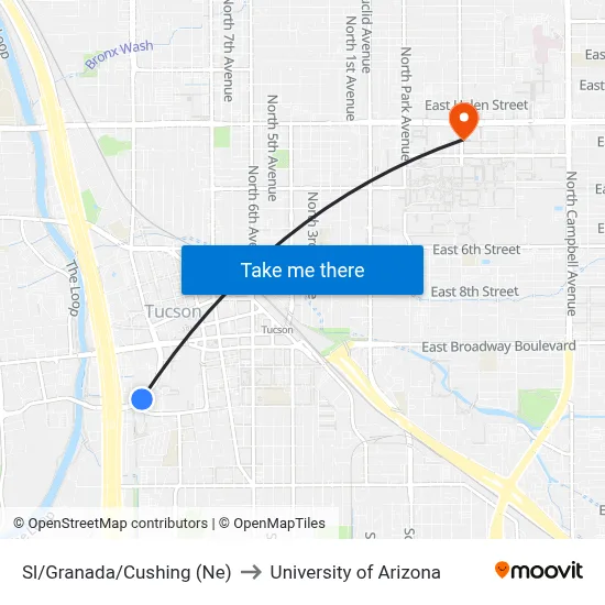 Sl/Granada/Cushing (Ne) to University of Arizona map