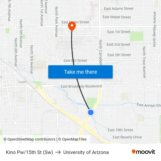 Kino Pw/15th St (Sw) to University of Arizona map