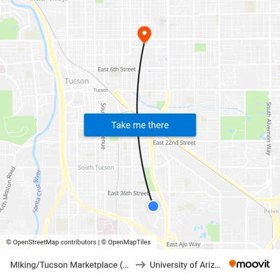 Mlking/Tucson Marketplace (Nw) to University of Arizona map
