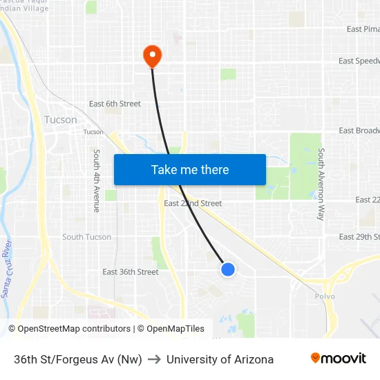 36th St/Forgeus Av (Nw) to University of Arizona map