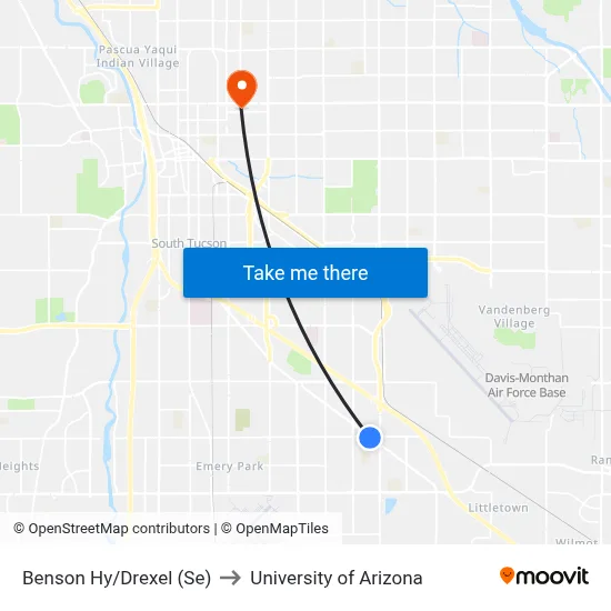 Benson Hy/Drexel (Se) to University of Arizona map