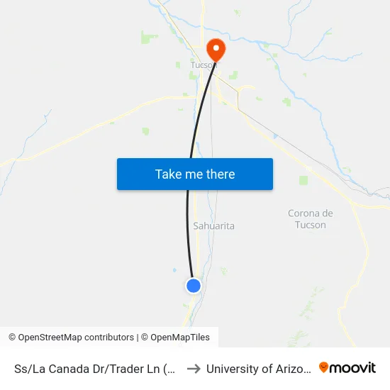 Ss/La Canada Dr/Trader Ln (Ne) to University of Arizona map