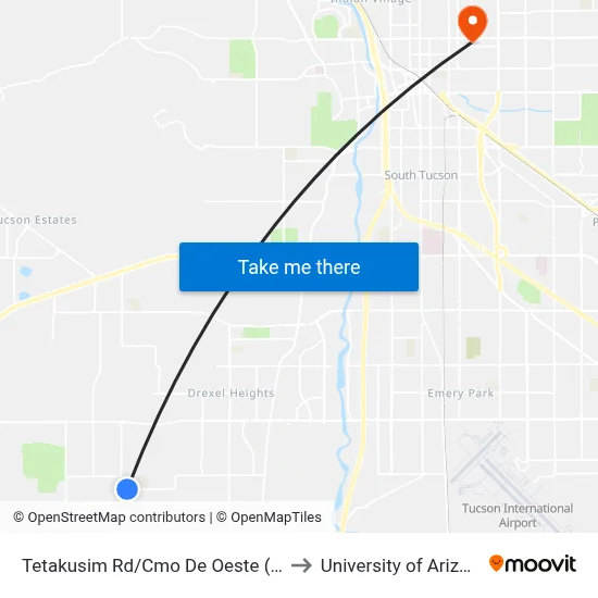 Tetakusim Rd/Cmo De Oeste (Se) to University of Arizona map