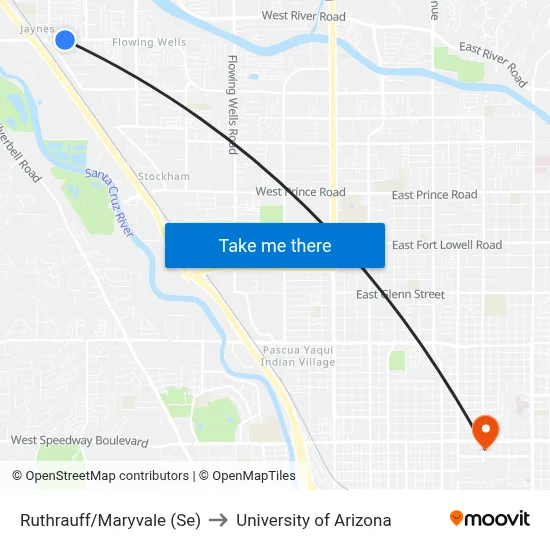 Ruthrauff/Maryvale (Se) to University of Arizona map
