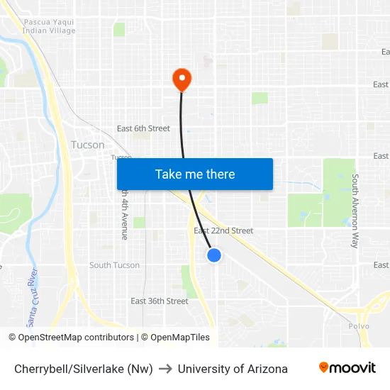 Cherrybell/Silverlake (Nw) to University of Arizona map