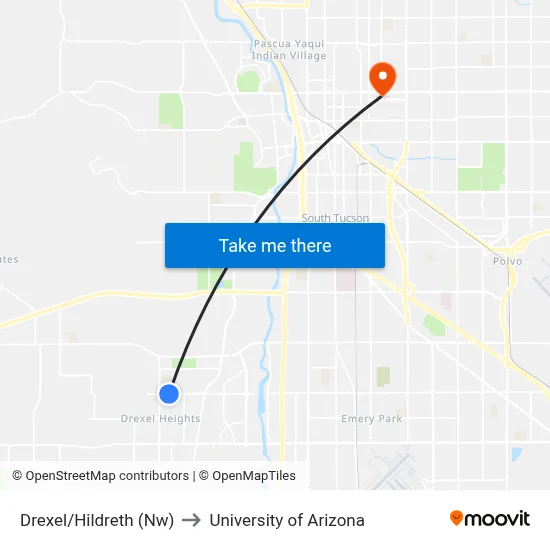 Drexel/Hildreth (Nw) to University of Arizona map
