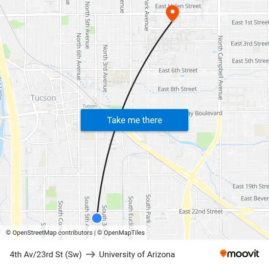4th Av/23rd St (Sw) to University of Arizona map