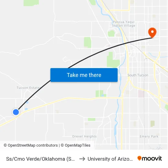 Ss/Cmo Verde/Oklahoma (Sw) to University of Arizona map