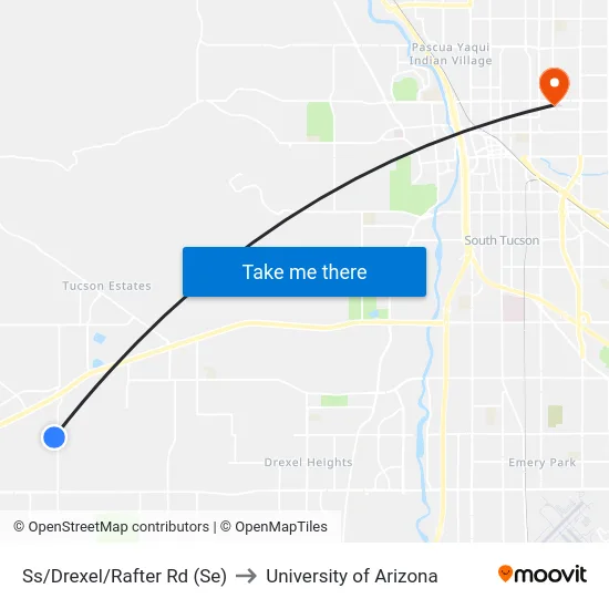 Ss/Drexel/Rafter Rd (Se) to University of Arizona map