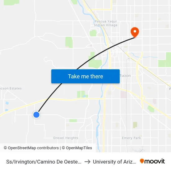 Ss/Irvington/Camino De Oeste (Se) to University of Arizona map