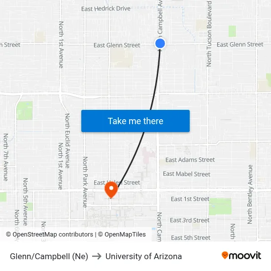 Glenn/Campbell (Ne) to University of Arizona map