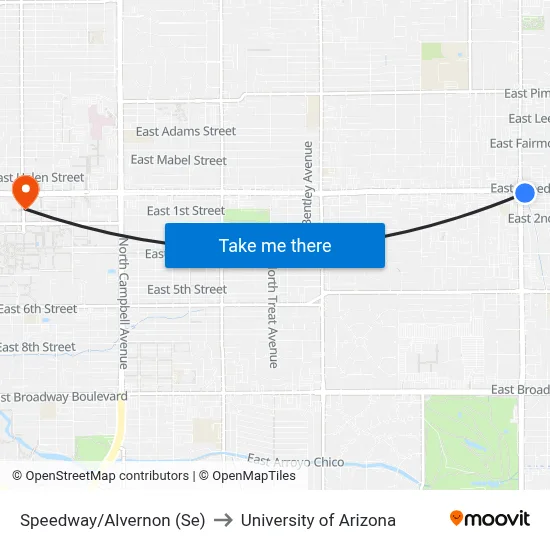 Speedway/Alvernon (Se) to University of Arizona map