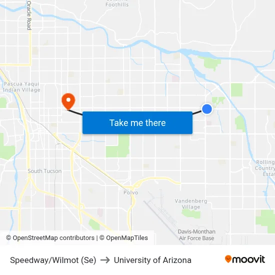 Speedway/Wilmot (Se) to University of Arizona map