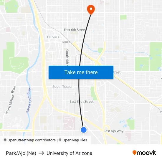 Park/Ajo (Ne) to University of Arizona map