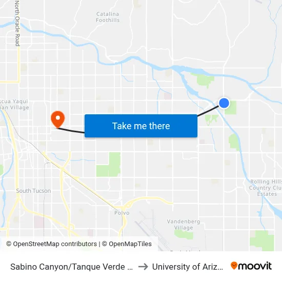 Sabino Canyon/Tanque Verde (Se) to University of Arizona map