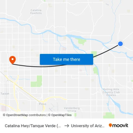 Catalina Hwy/Tanque Verde (Nw) to University of Arizona map