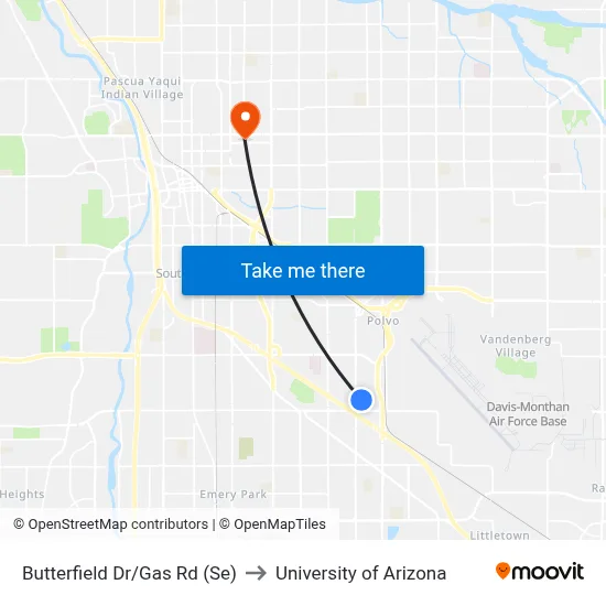 Butterfield Dr/Gas Rd (Se) to University of Arizona map