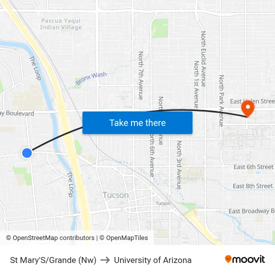 St Mary'S/Grande (Nw) to University of Arizona map