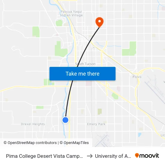 Pima College Desert Vista Campus (Inside) to University of Arizona map