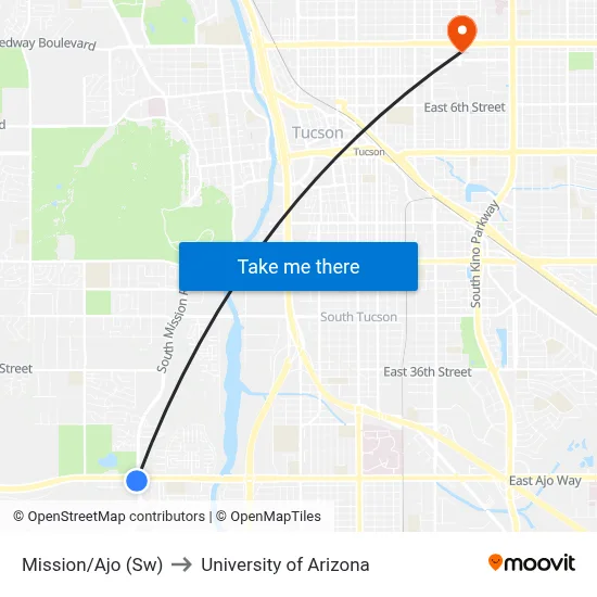 Mission/Ajo (Sw) to University of Arizona map