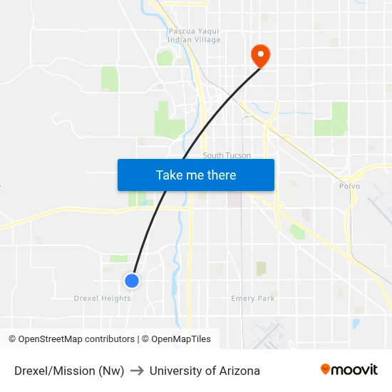 Drexel/Mission (Nw) to University of Arizona map