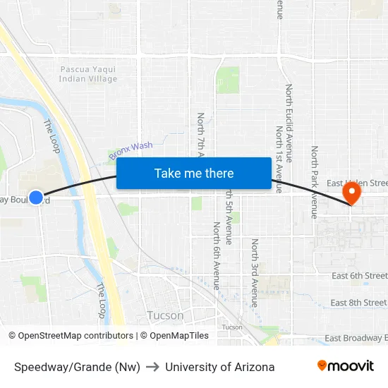 Speedway/Grande (Nw) to University of Arizona map