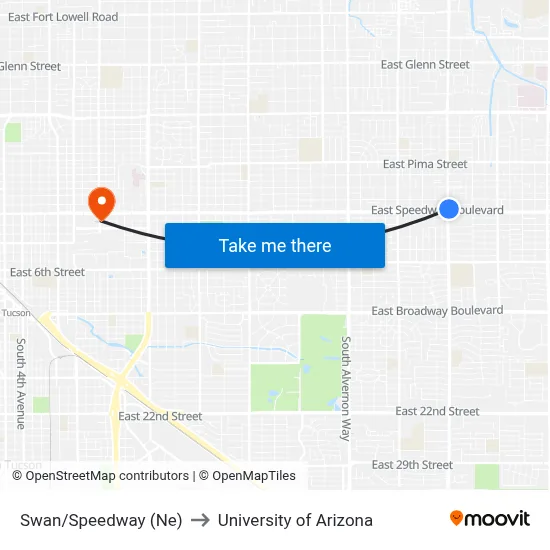 Swan/Speedway (Ne) to University of Arizona map