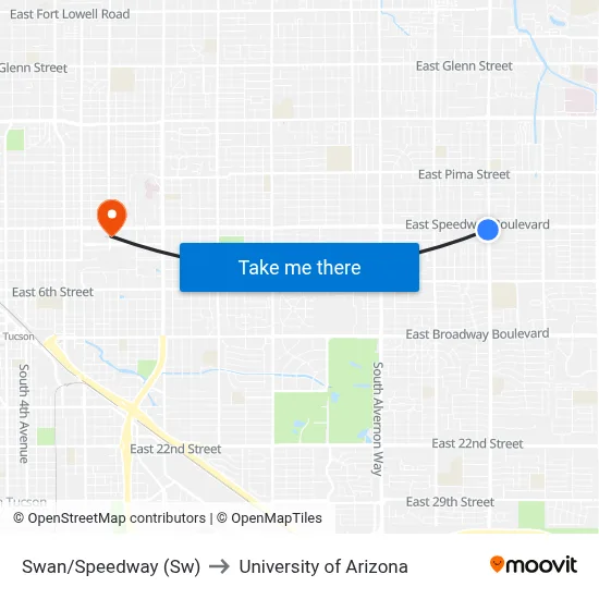 Swan/Speedway (Sw) to University of Arizona map