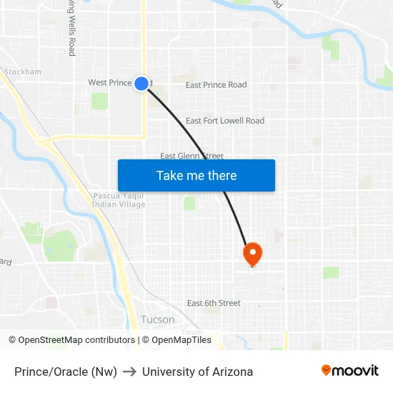 Prince/Oracle (Nw) to University of Arizona map