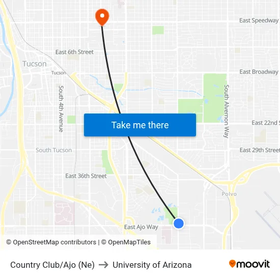 Country Club/Ajo (Ne) to University of Arizona map
