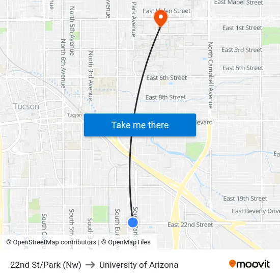 22nd St/Park (Nw) to University of Arizona map