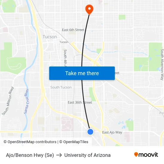 Ajo/Benson Hwy (Se) to University of Arizona map