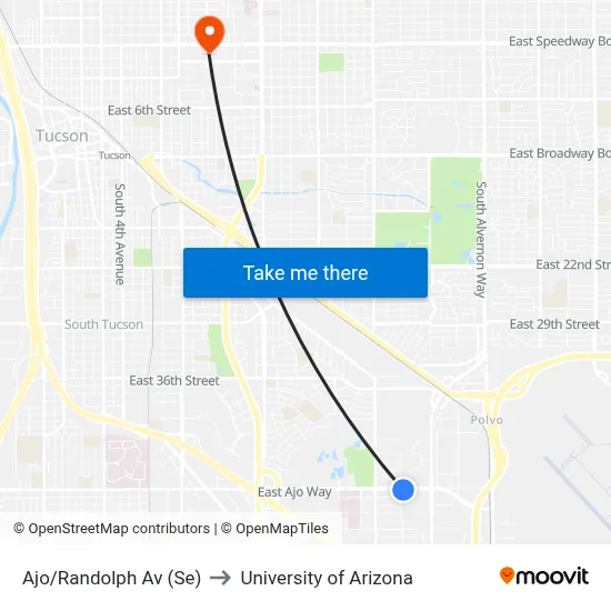 Ajo/Randolph Av (Se) to University of Arizona map