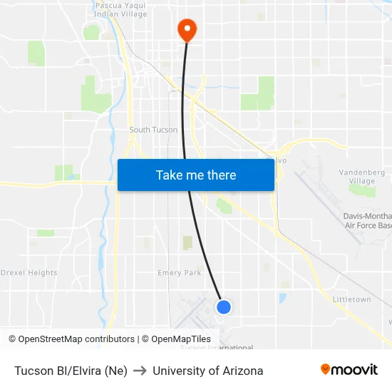 Tucson Bl/Elvira (Ne) to University of Arizona map