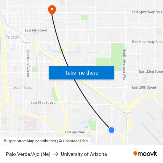 Palo Verde/Ajo (Ne) to University of Arizona map