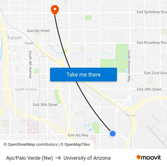 Ajo/Palo Verde (Nw) to University of Arizona map