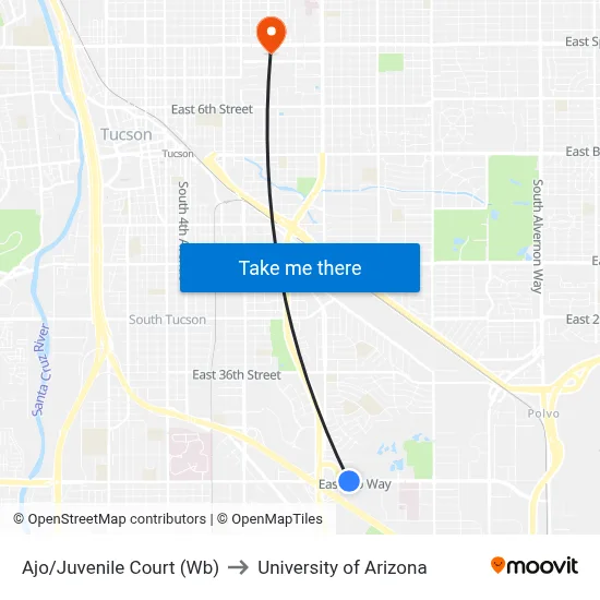 Ajo/Juvenile Court (Wb) to University of Arizona map