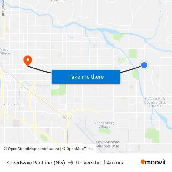 Speedway/Pantano (Nw) to University of Arizona map