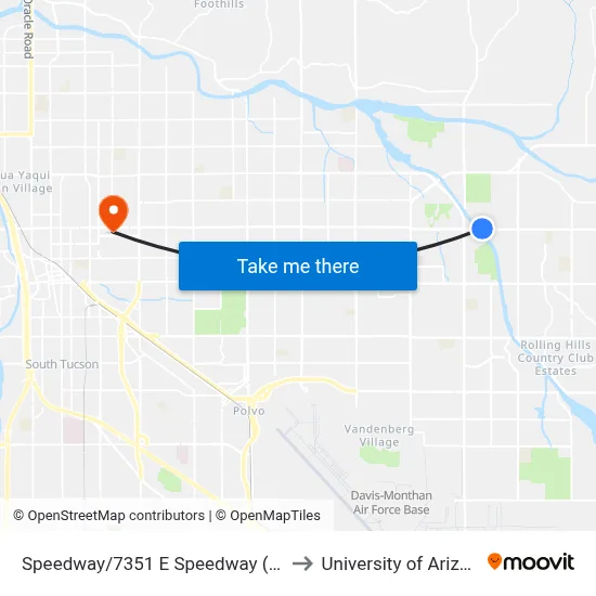 Speedway/7351 E Speedway (Wb) to University of Arizona map