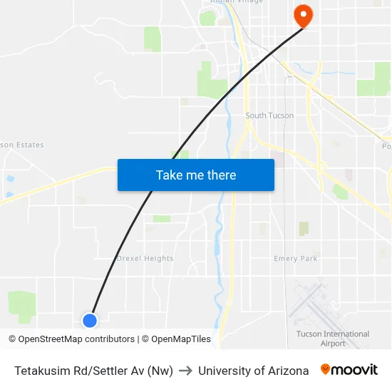 Tetakusim Rd/Settler Av (Nw) to University of Arizona map