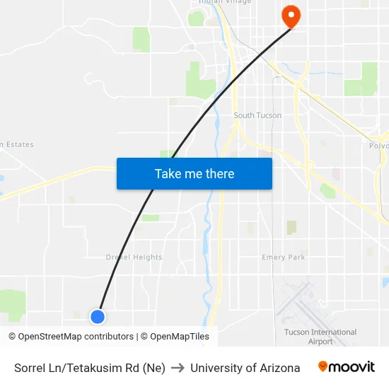 Sorrel Ln/Tetakusim Rd (Ne) to University of Arizona map