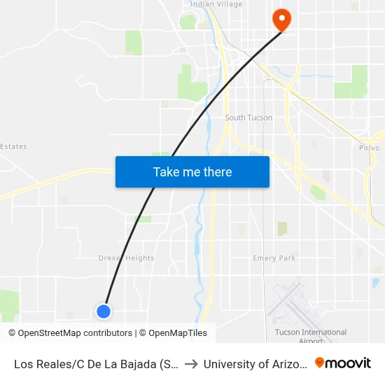 Los Reales/C De La Bajada (Sw) to University of Arizona map