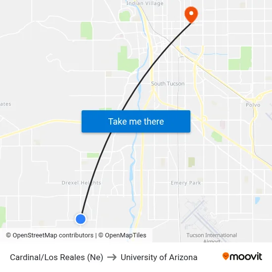 Cardinal/Los Reales (Ne) to University of Arizona map